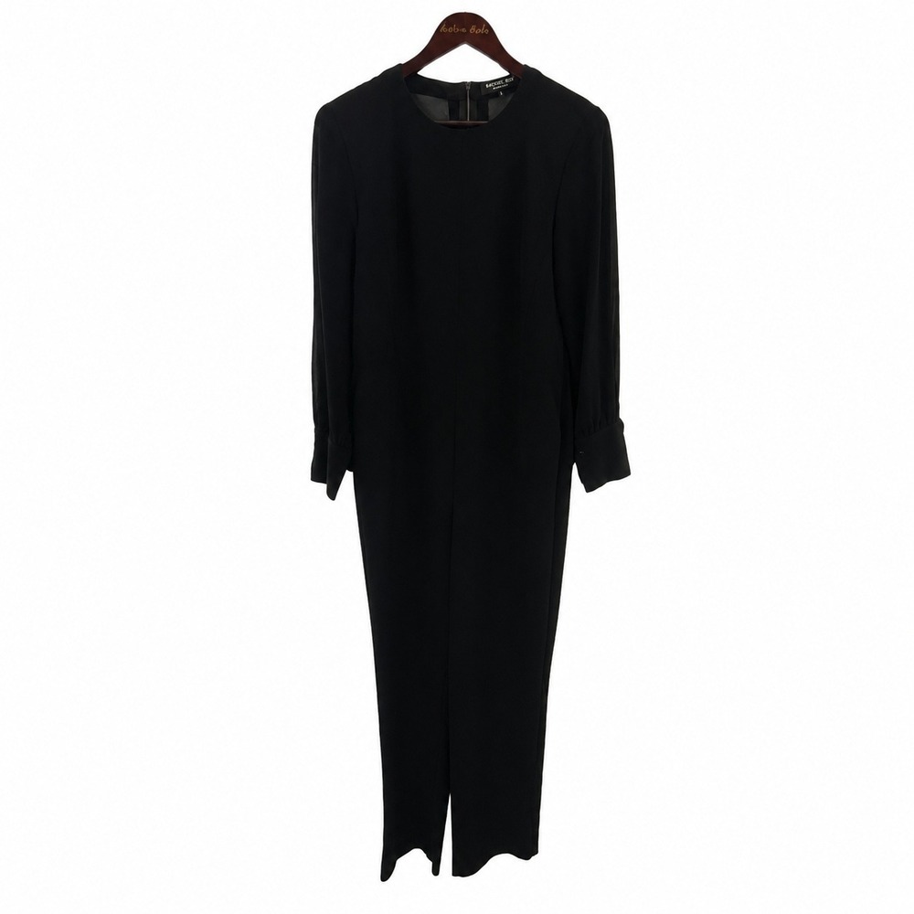 Rachel Roy‎ Jumpsuit Women 6 Black EUC Sheer Sleeve Exposed Zip Straight Leg